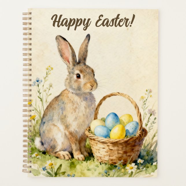 Happy Easter Vintage Bunny with Egg Basket Planner (Front)