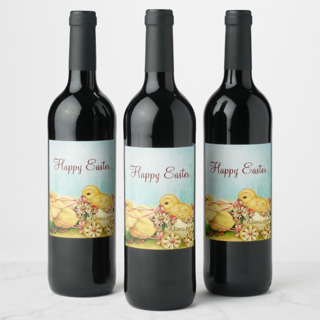 Happy Easter Vintage Chicken  Wine Label (Bottles)