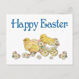 Happy Easter Vintage Chicks and Daisies Art Holiday Postcard