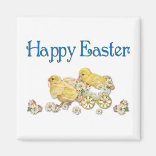 Happy Easter Vintage Chicks and Daisies Art Magnet