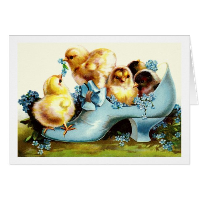 Happy Easter. Vintage Chicks Easter Greeting Card (Front Horizontal)