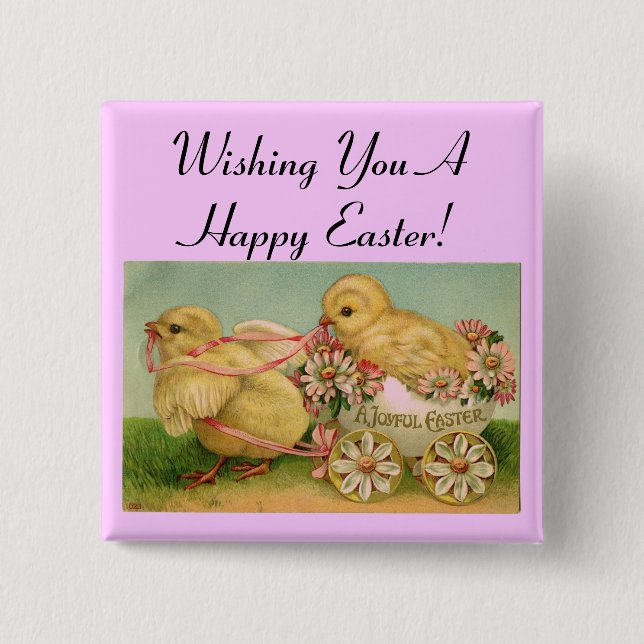 Happy Easter Vintage Chicks Pin (Front)