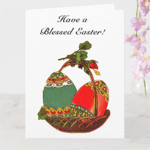 Happy Easter Vintage Egg Basket Art Painting Card