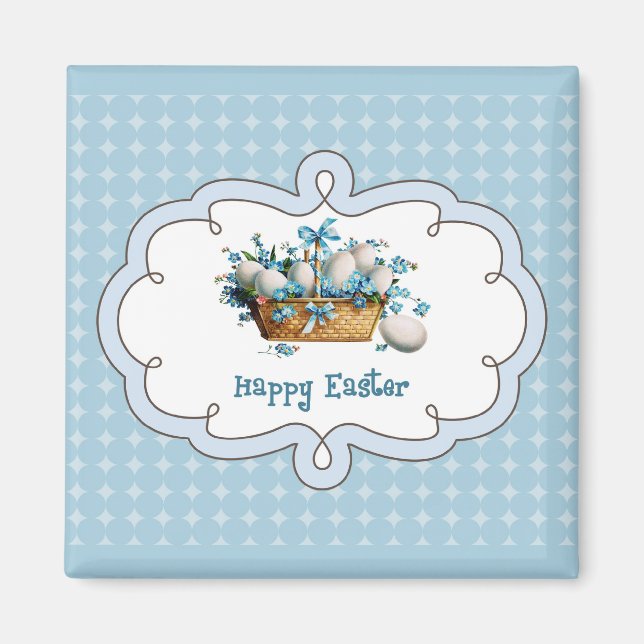 Happy Easter. Vintage Egg Basket Gift  Magnet (Front)