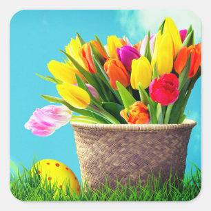 Happy Easter Vintage Floral Square Sticker