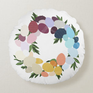 Happy Easter. Vintage Holiday Wreathe. Round Pillow