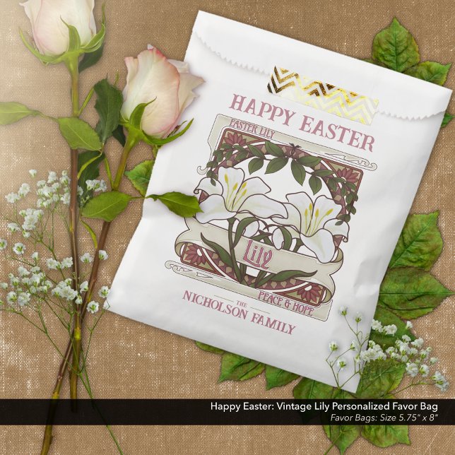 Happy Easter: Vintage Lily Personalized Favour Bag (Happy Easter Favor Bag: Vintage Lily Design Personalized with Your Name.
)