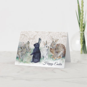 Happy Easter Vintage Rabbit and Lace  Holiday Card