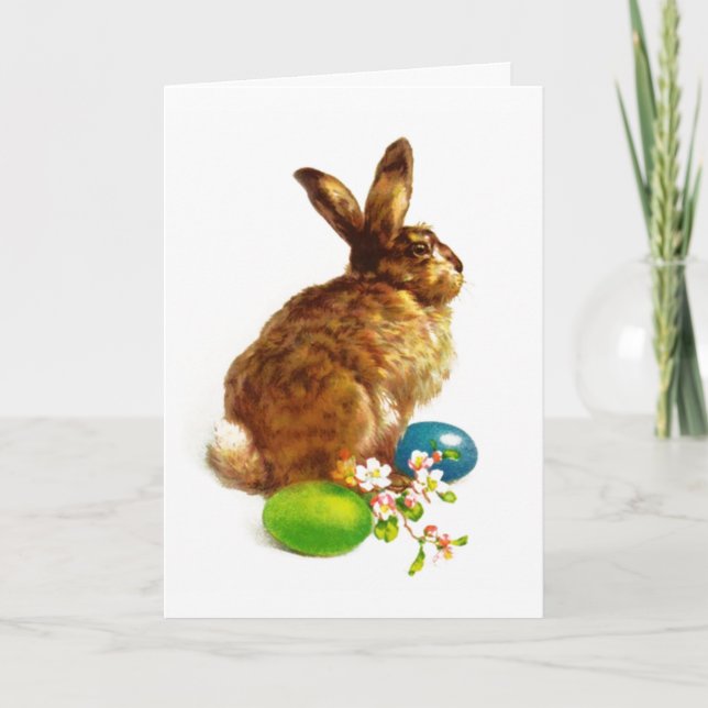 Happy Easter. Vintage Rabbit Painting Holiday Card (Front)