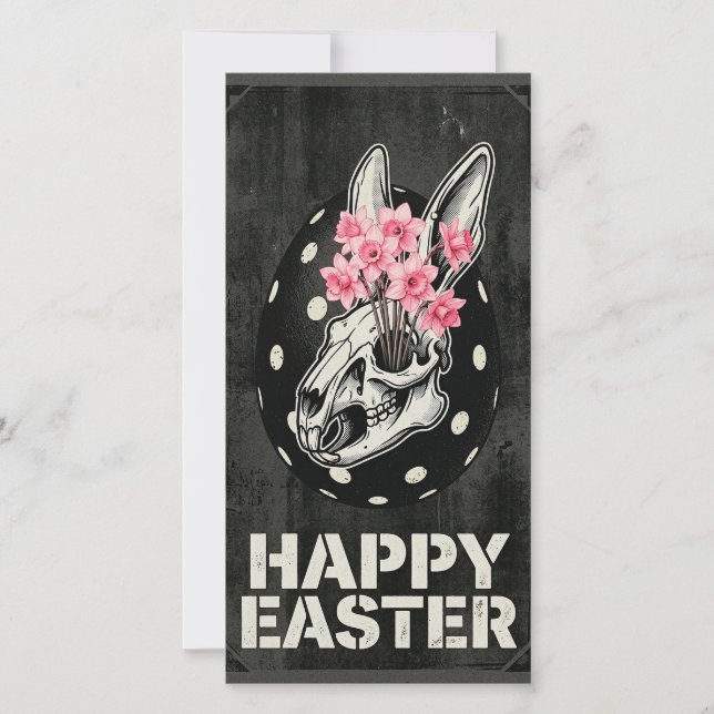 Happy Easter Vintage Skull Card With  Daffodils (Front)