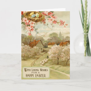 Happy Easter Vintage Town Nest Greeting Card