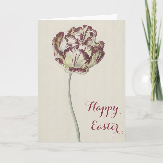 Happy Easter - Vintage Yellow & Red Tulip Card (Front)