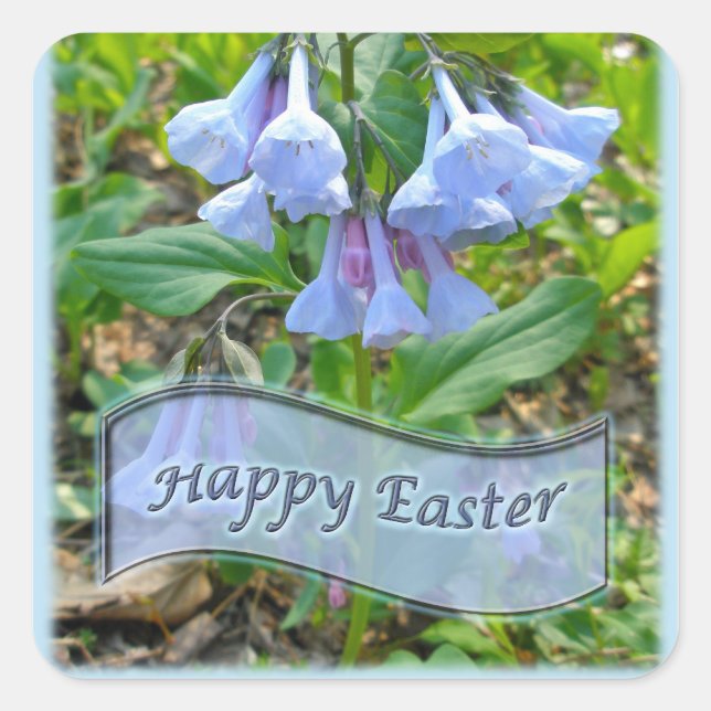 Happy Easter Virginia Bluebells Square Sticker (Front)
