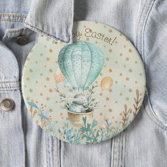 Happy Easter! Watercolor Bunny 6 Inch Round Button (In Situ)
