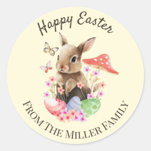 Happy Easter Watercolor Bunny And Easter Eggs Clas Classic Round Sticker