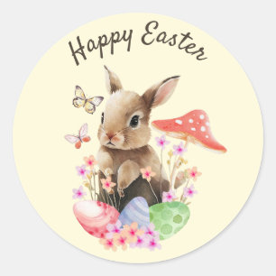 Happy Easter Watercolor Bunny And Easter Eggs Classic Round Sticker