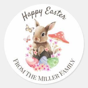 Happy Easter Watercolor Bunny And Easter Eggs Classic Round Sticker
