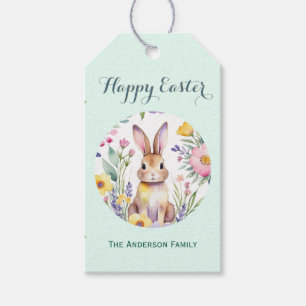 Happy Easter Watercolor Bunny Mint Green Gift Tags