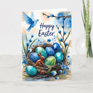 Happy Easter Watercolor Bunny Nest Card