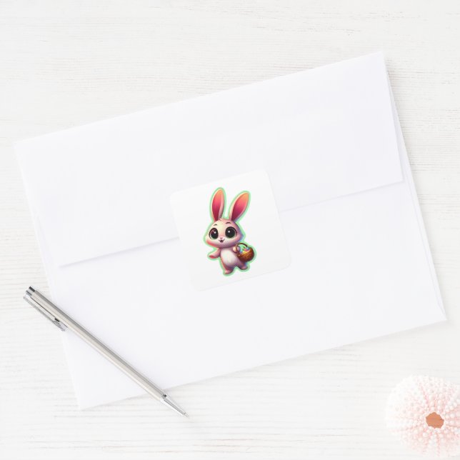 Happy Easter Watercolor Bunny Square Sticker (Envelope)