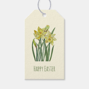 Happy Easter Watercolor Daffodils Illustration Gift Tags