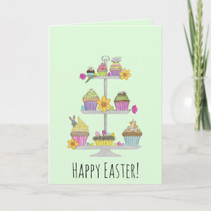 Happy Easter!  Watercolor Easter Cupcakes Holiday Card