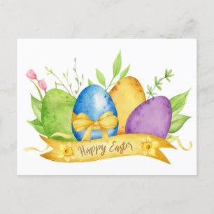 Happy Easter Watercolor Easter Eggs  Holiday Postcard