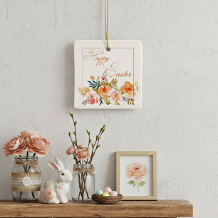 Happy Easter watercolor floral Ceramic Ornament