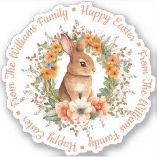 happy easter watercolor floral cute bunny orange