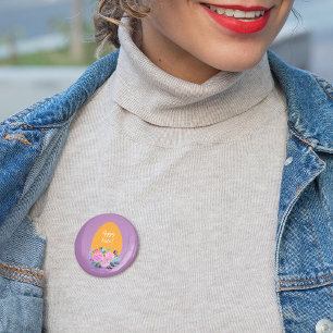 Happy Easter watercolor floral egg 2 Inch Round Button