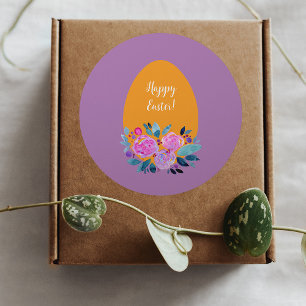 Happy Easter watercolor floral egg Classic Round S Sticker