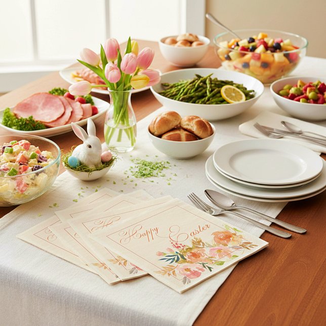 Happy Easter watercolor floral Napkin (Creator Uploaded)