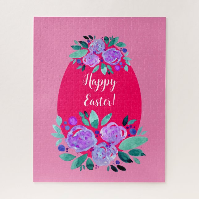 Happy Easter watercolor floral pink egg Jigsaw Puzzle (Vertical)