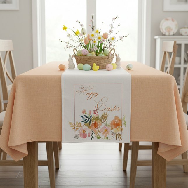 Happy Easter watercolor floral Short Table Runner (Creator Uploaded)