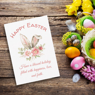 happy easter,watercolor florla bunny ears red chic card