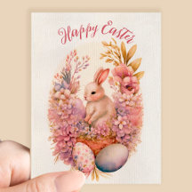 Happy Easter watercolor flower bunny eggs greeting
