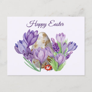 Happy Easter Watercolor Purple Crocus Flowers Postcard