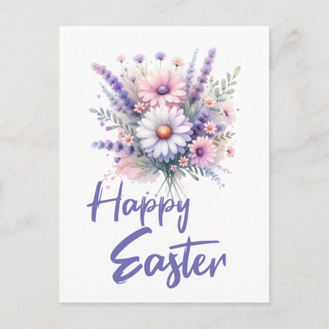 Happy Easter watercolor Spring Flower Bouquet  Holiday Postcard (Front)