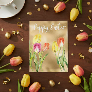 Happy Easter Watercolor Tulip Floral Postcard