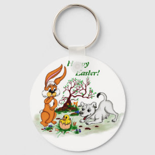 Happy Easter! Welpe, Küken, Hase Keychain