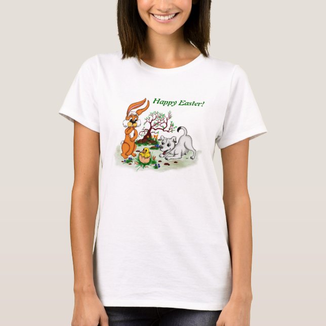 Happy Easter! Welpe, Küken, Hase T-Shirt (Front)