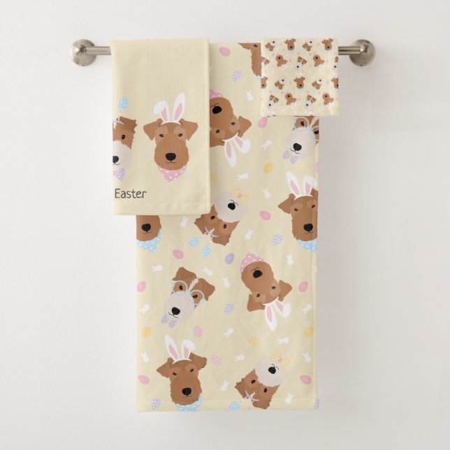 Happy Easter Welsh Terrier Dogs Bath Towel Set (Insitu)