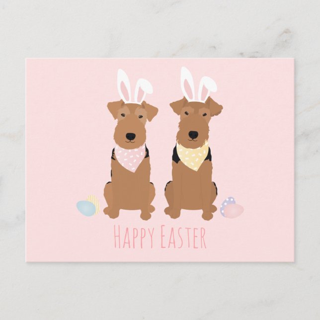 Happy Easter Welsh Terriers Dogs Bunny Ears Postcard (Front)