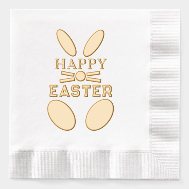 Happy Easter Whimsical Bunny Rabbit Foil Napkins (Front)