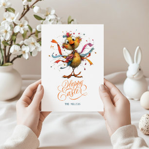 Happy Easter Whimsical Easter Chicken Illustration Thank You Card