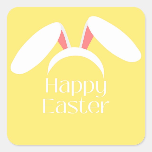 Happy Easter white bunny ears Square Sticker (Front)
