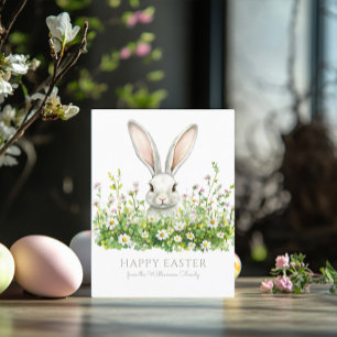 Happy Easter White Bunny Florals Personalized Card