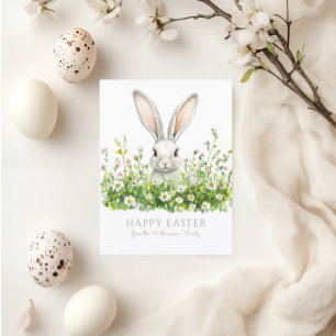 Happy Easter White Bunny Florals Personalized Holiday Postcard