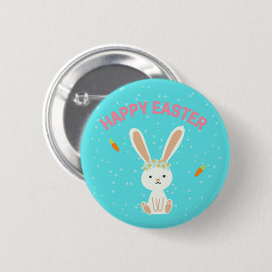 Happy Easter white bunny on blue 2 Inch Round Button