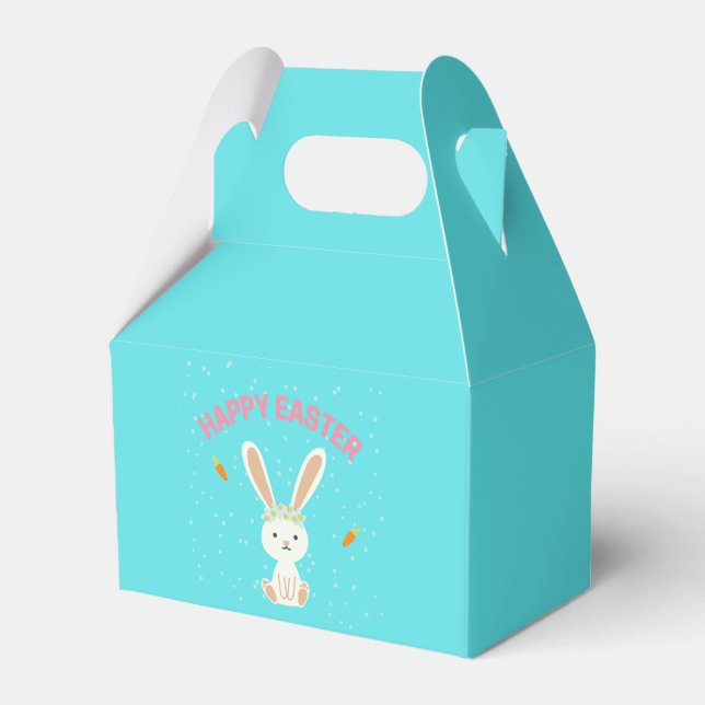 Happy Easter white bunny on blue Favor Box (Front Side)